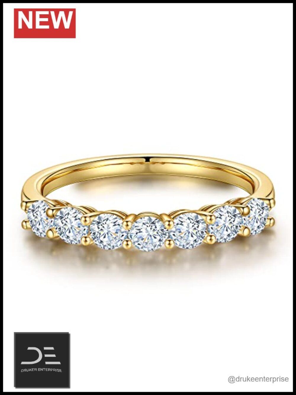 Moissanite Anniversary Ring Sterling Silver 7-Stone Prong Set